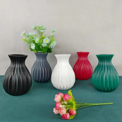 Geometric ribbed multi color ceramic flower vase living room set