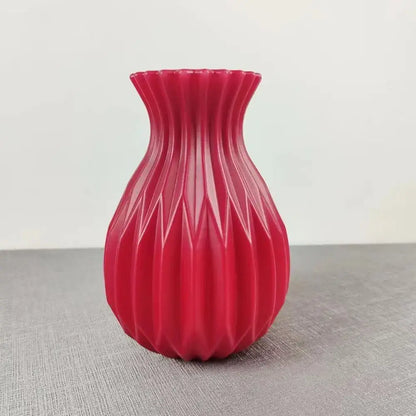 Geometric ribbed multi color ceramic flower vase living room set