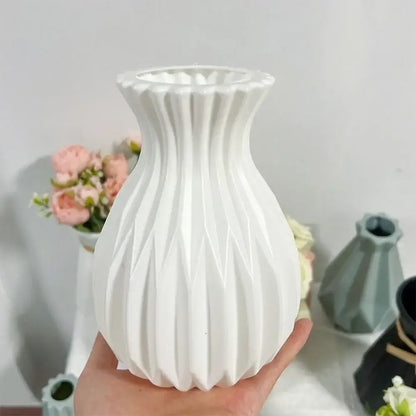Geometric ribbed multi color ceramic flower vase living room set