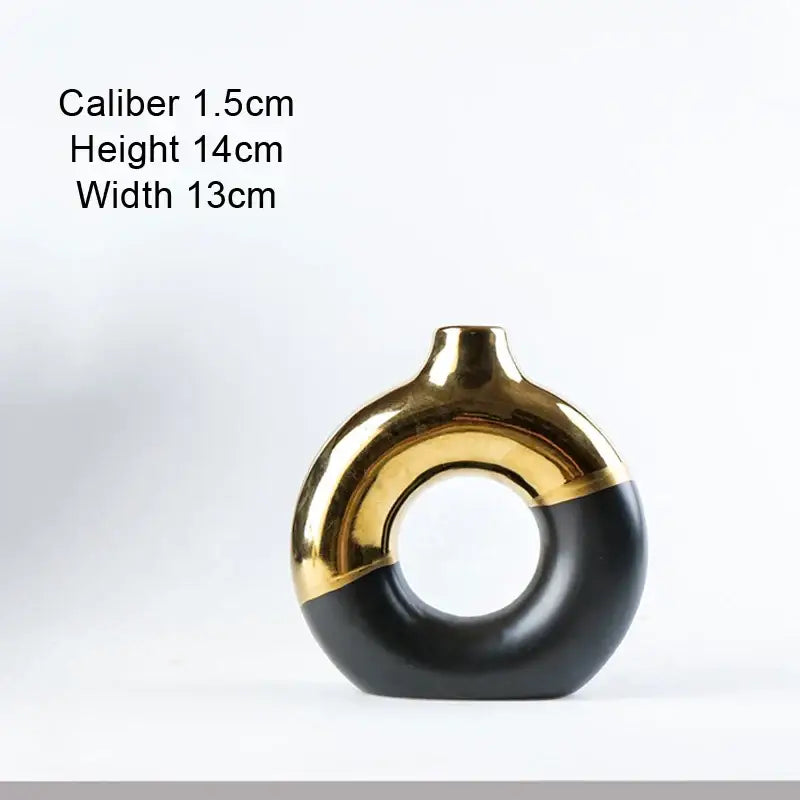 Nordic style circle vase black & gold ceramic living room decor