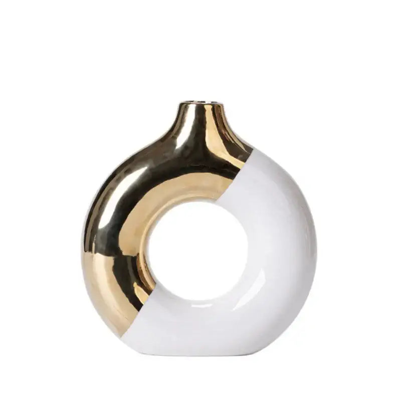 Nordic style circle vase black & gold ceramic living room decor