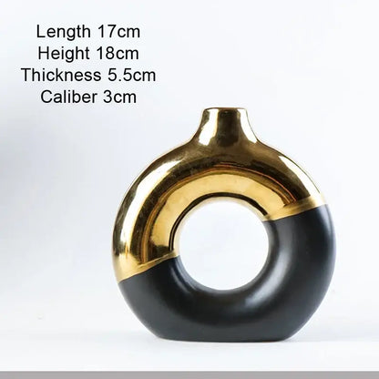 Nordic style circle vase black & gold ceramic living room decor