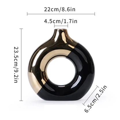 Nordic style circle vase black & gold ceramic living room decor