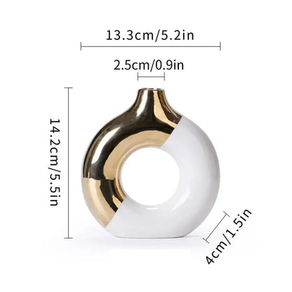 Nordic style circle vase black & gold ceramic living room decor