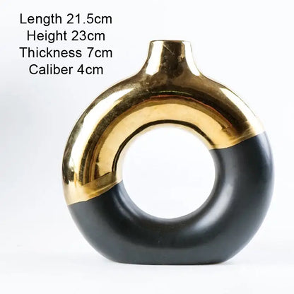 Nordic style circle vase black & gold ceramic living room decor