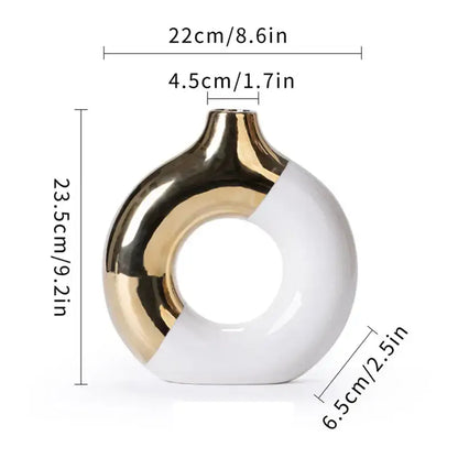 Nordic style circle vase black & gold ceramic living room decor