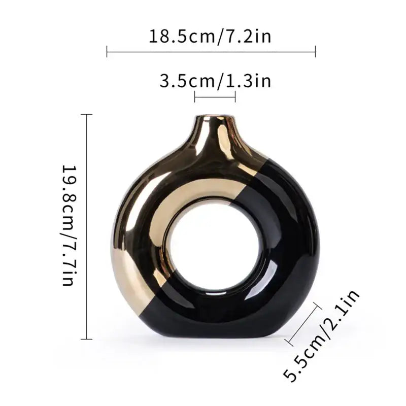 Nordic style circle vase black & gold ceramic living room decor