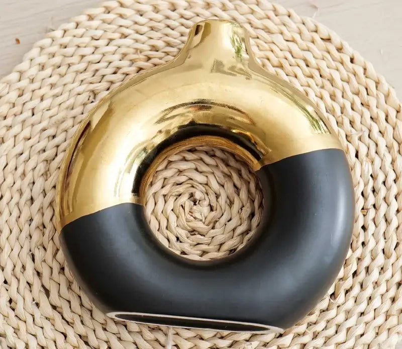 Nordic style circle vase black & gold ceramic living room decor