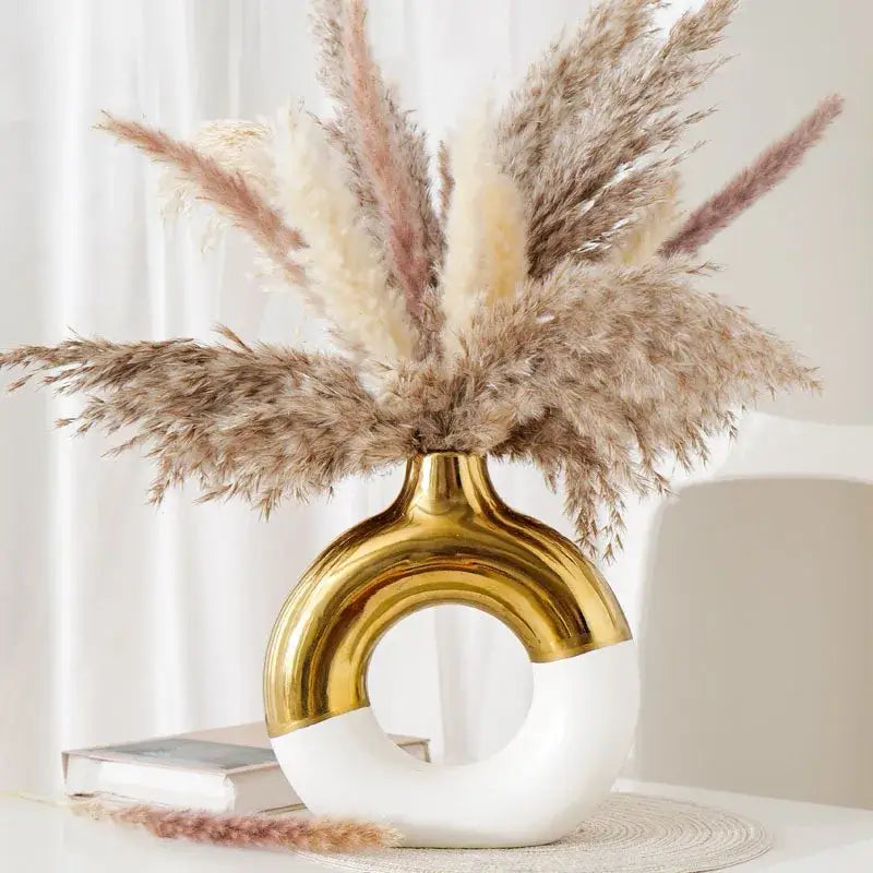 Nordic style circle vase black & gold ceramic living room decor