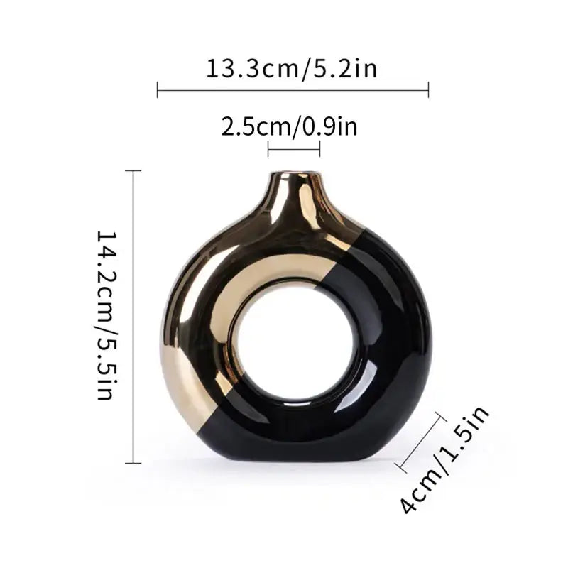 Nordic style circle vase black & gold ceramic living room decor