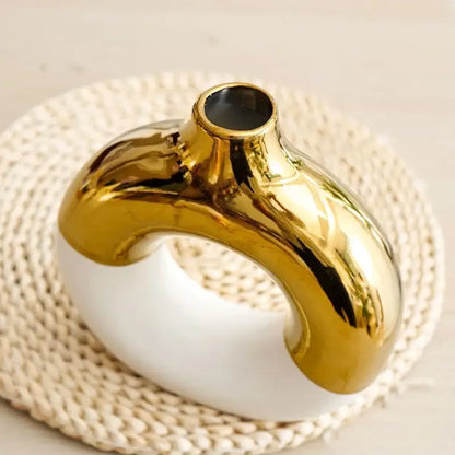 Nordic style circle vase black & gold ceramic living room decor