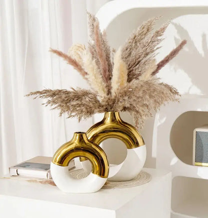 Nordic style circle vase black & gold ceramic living room decor