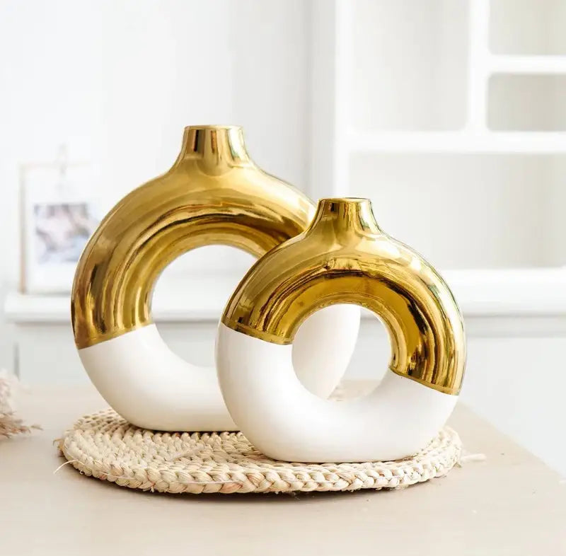 Nordic style circle vase black & gold ceramic living room decor