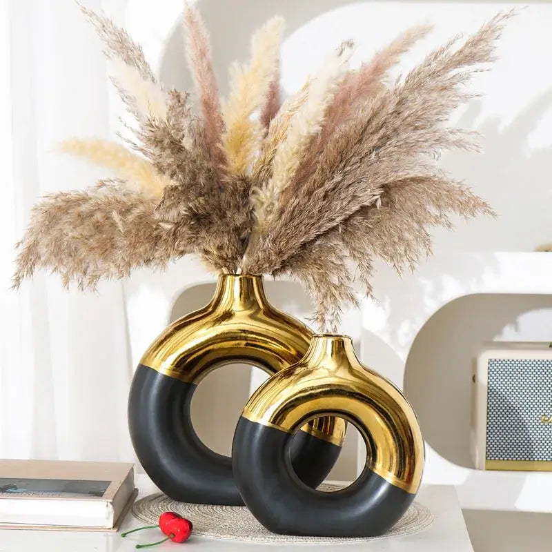 Nordic style circle vase black & gold ceramic living room decor