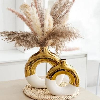 Nordic style circle vase black & gold ceramic living room decor