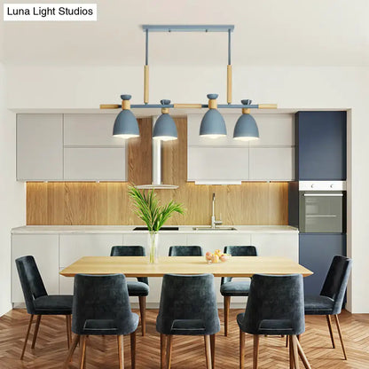 Modern gray and wood linear pendant island light kitchen fixture