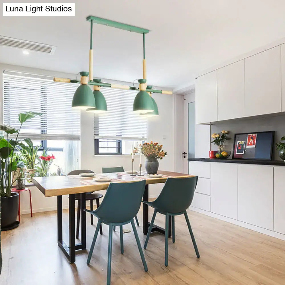 Modern gray and wood linear pendant island light kitchen fixture
