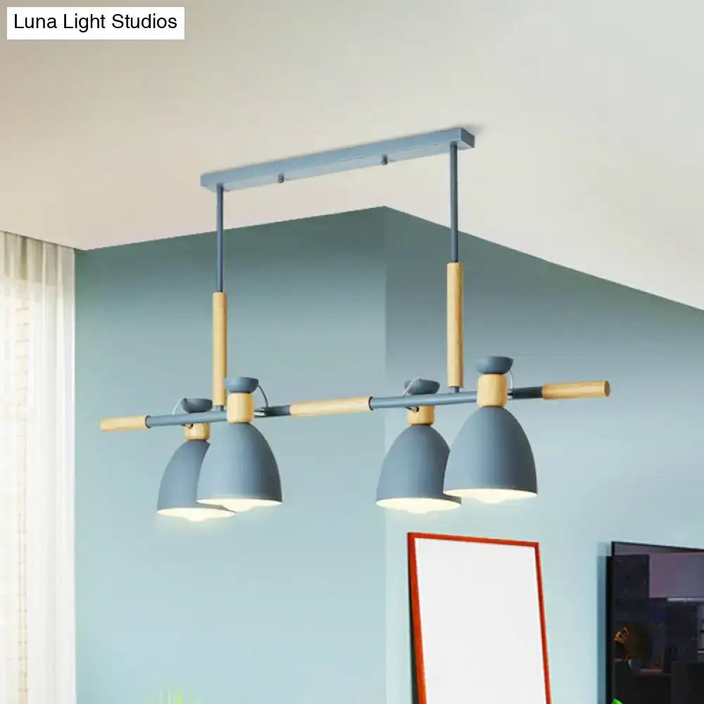 Modern gray and wood linear pendant island light kitchen fixture