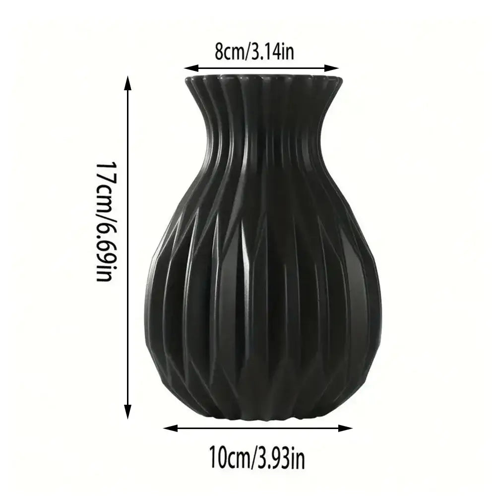 Glossy ribbed plastic flower vase set for living room decor