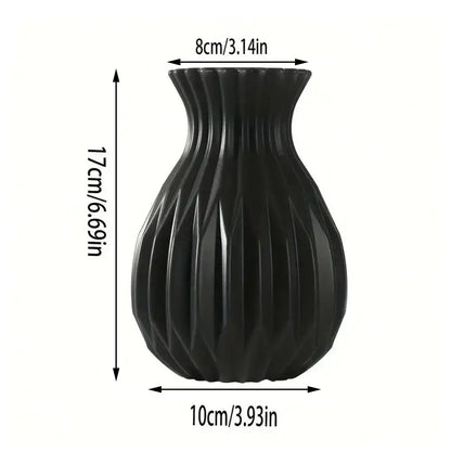 Glossy ribbed plastic flower vase set for living room decor