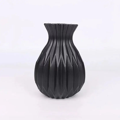 Glossy ribbed plastic flower vase set for living room decor