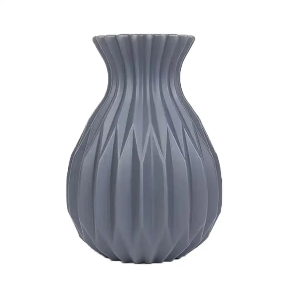 Glossy ribbed plastic flower vase set for living room decor