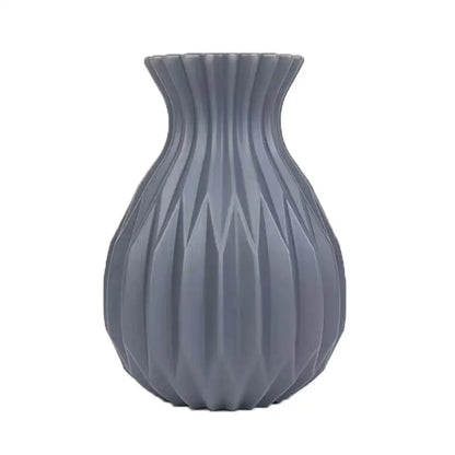 Glossy ribbed plastic flower vase set for living room decor