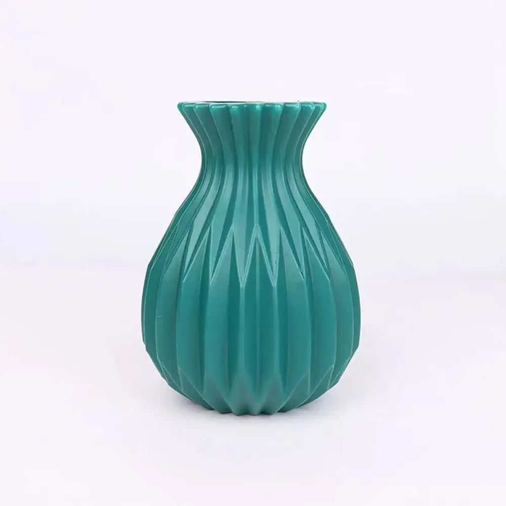 Glossy ribbed plastic flower vase set for living room decor