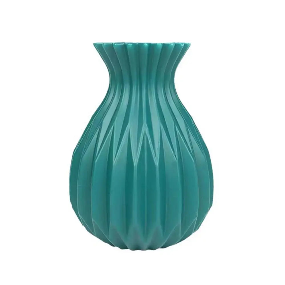 Glossy ribbed plastic flower vase set for living room decor