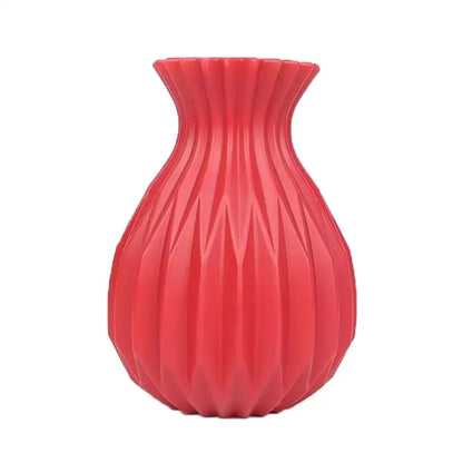 Glossy ribbed plastic flower vase set for living room decor