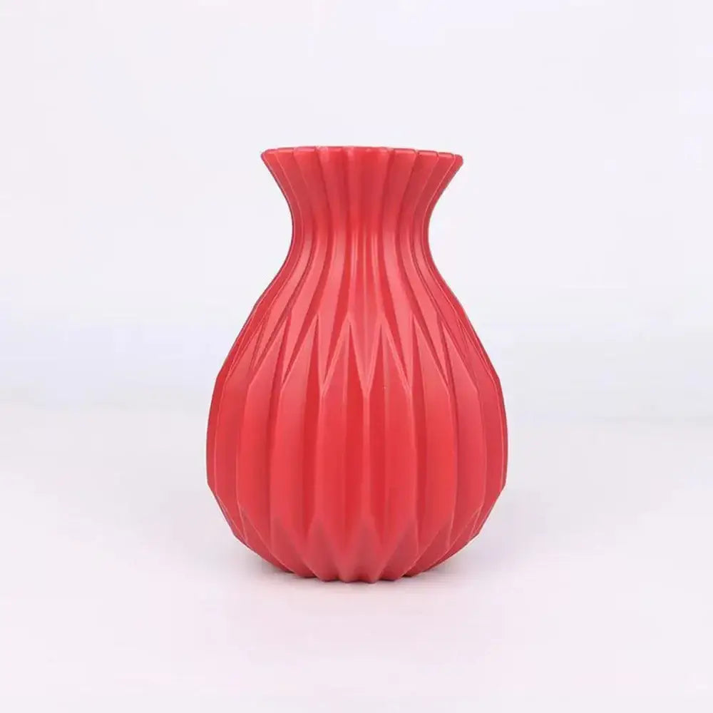 Glossy ribbed plastic flower vase set for living room decor