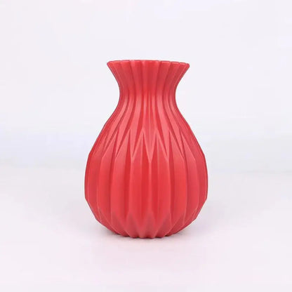 Glossy ribbed plastic flower vase set for living room decor