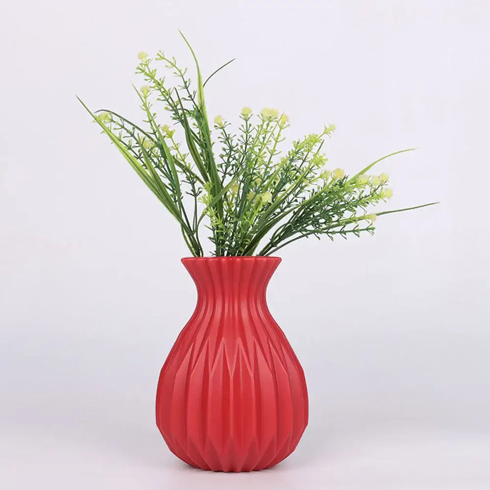 Glossy ribbed plastic flower vase set for living room decor