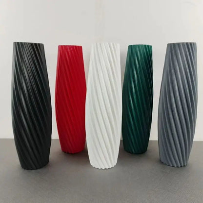 Nordic ribbed multi color plastic flower vase living room decor