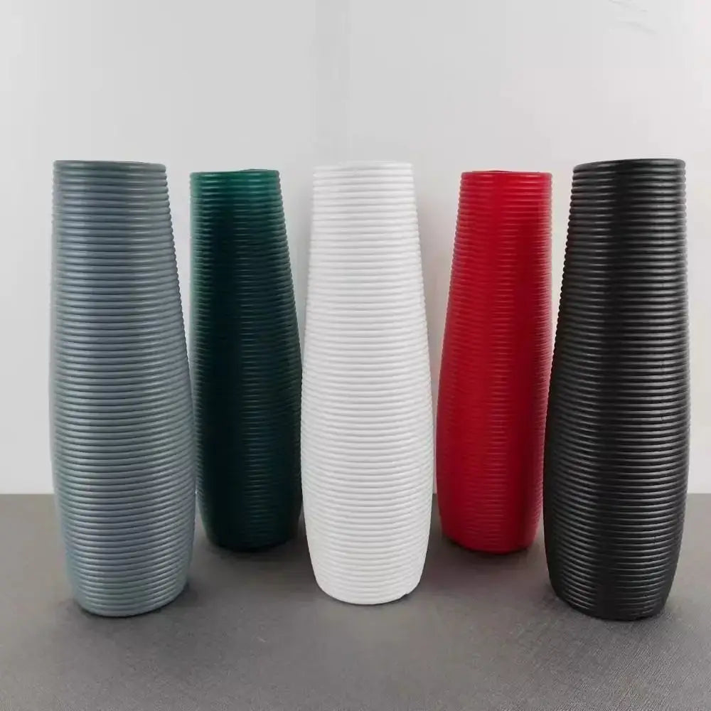 Nordic ribbed multi color plastic flower vase living room decor