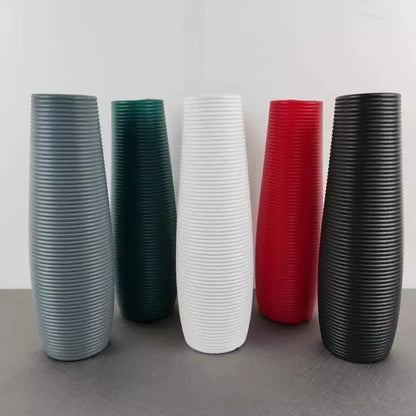 Nordic ribbed multi color plastic flower vase living room decor