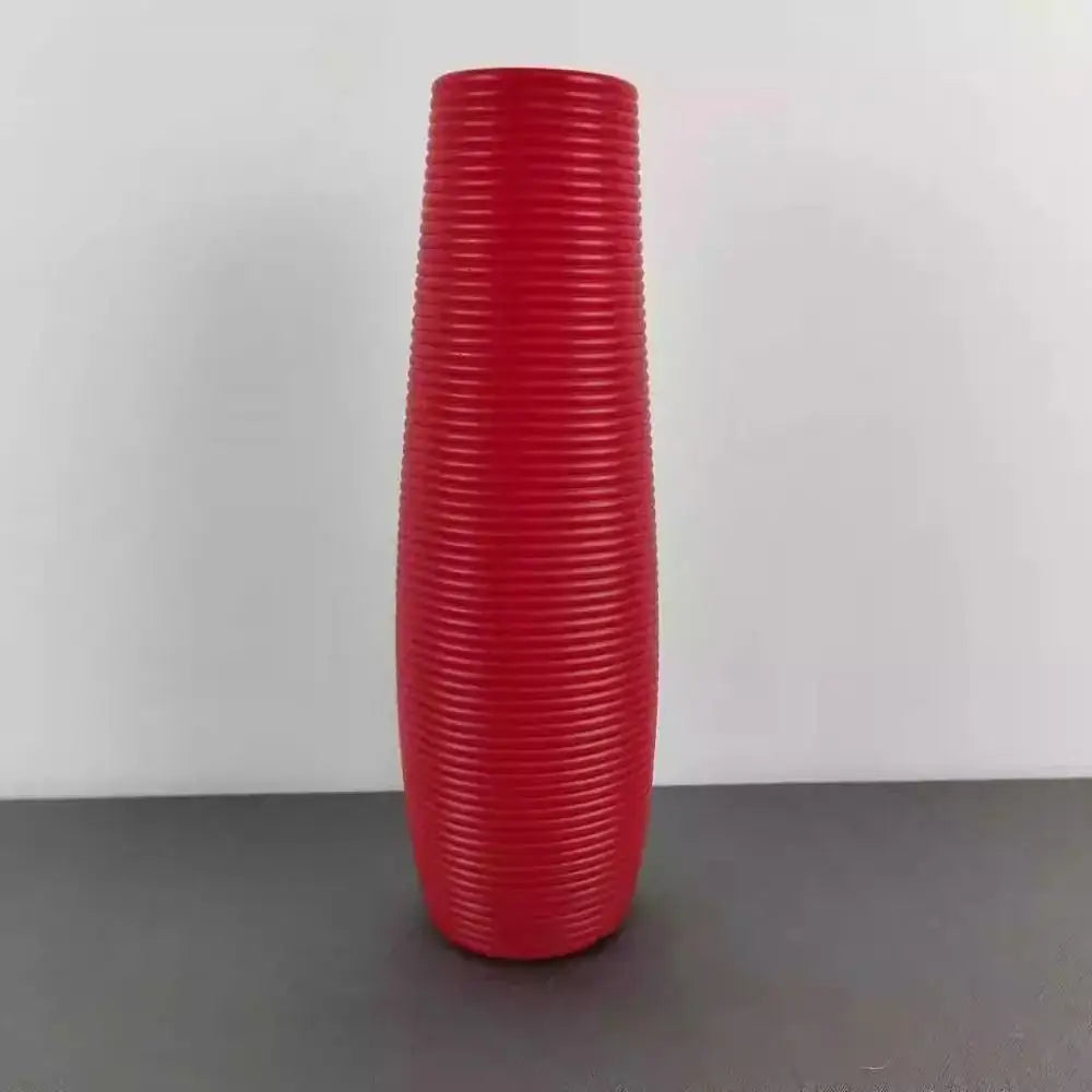 Nordic ribbed multi color plastic flower vase living room decor
