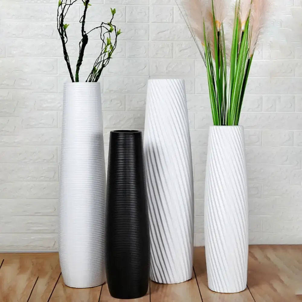 Nordic ribbed multi color plastic flower vase living room decor