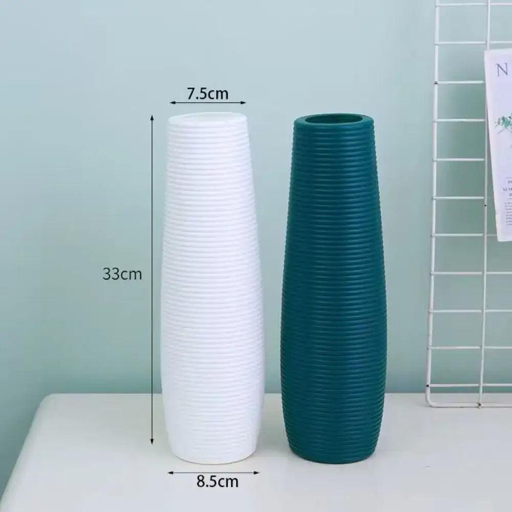 Nordic ribbed multi color plastic flower vase living room decor