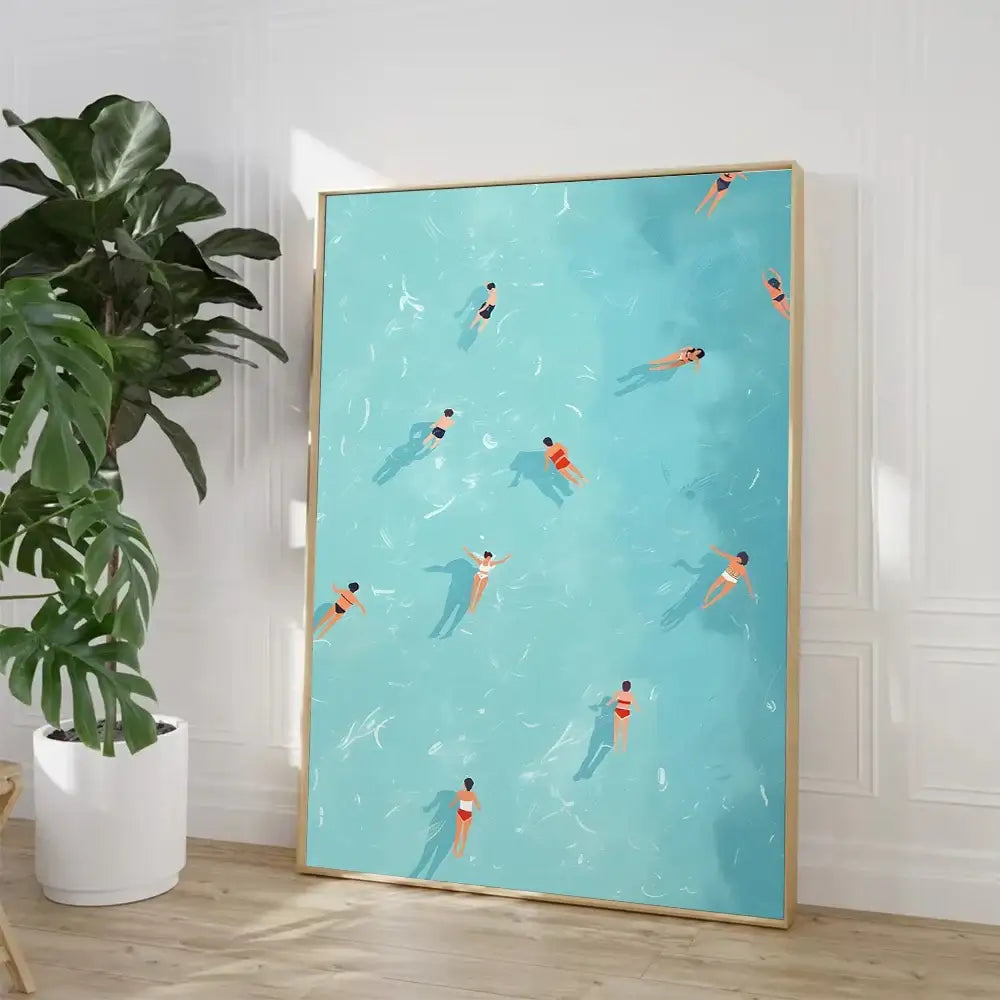 Minimalist turquoise beach art prints set of 8 – living room wall art