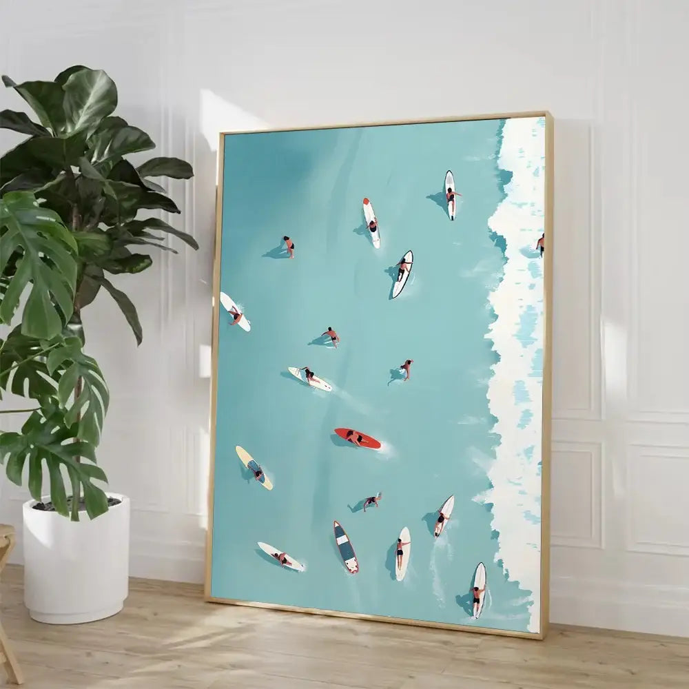 Minimalist turquoise beach art prints set of 8 – living room wall art