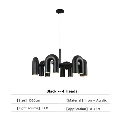 Modern blue u shape led ceiling chandelier living room light