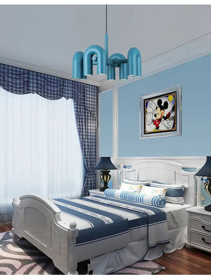 Modern blue u shape led ceiling chandelier living room light