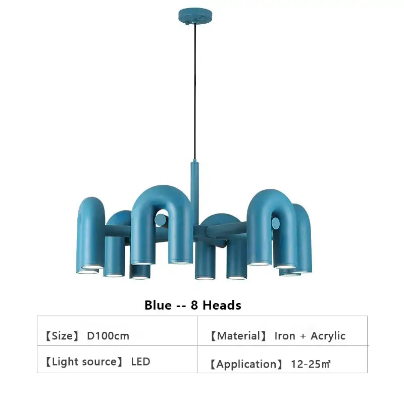 Modern blue u shape led ceiling chandelier living room light