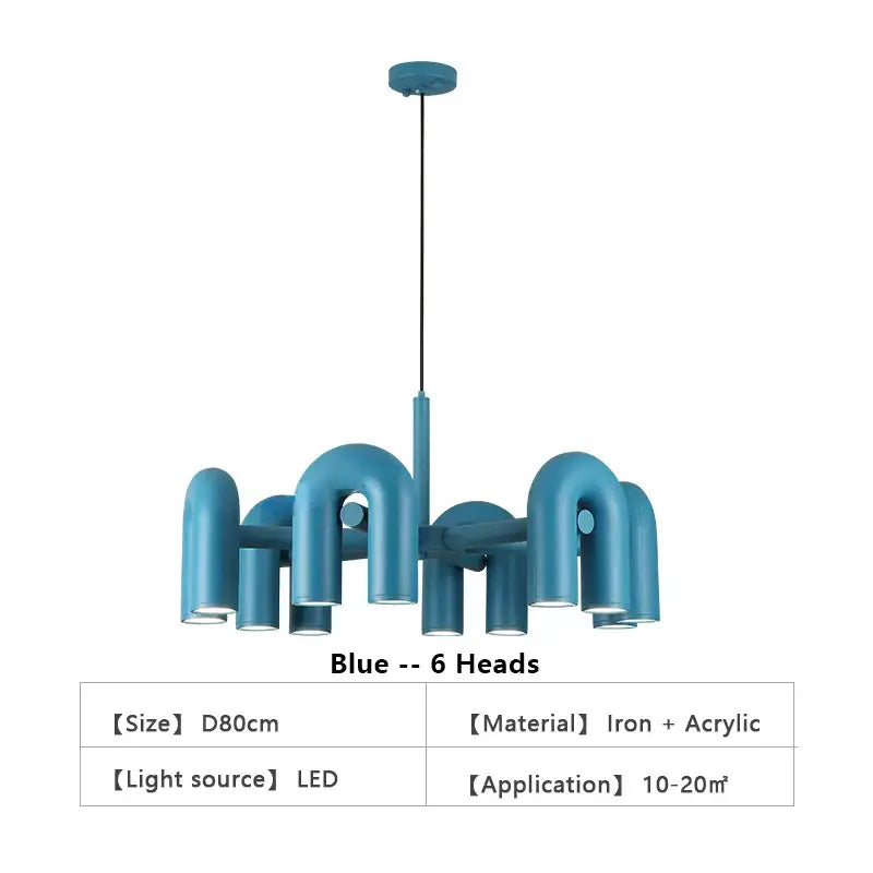 Modern blue u shape led ceiling chandelier living room light