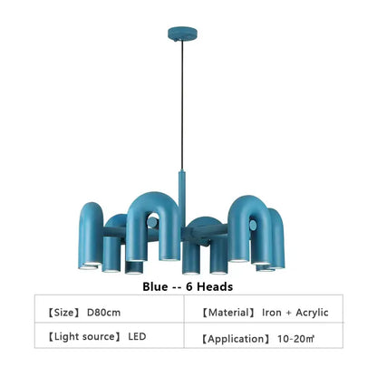 Modern blue u shape led ceiling chandelier living room light