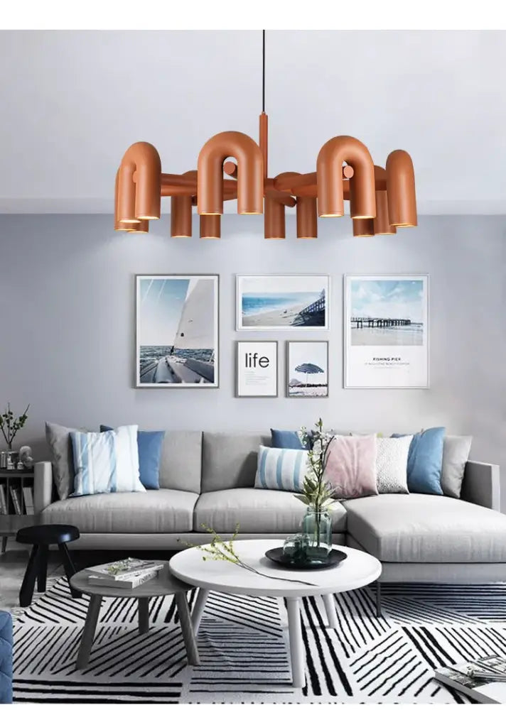Modern blue u shape led ceiling chandelier living room light