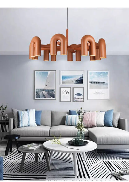 Modern blue u shape led ceiling chandelier living room light