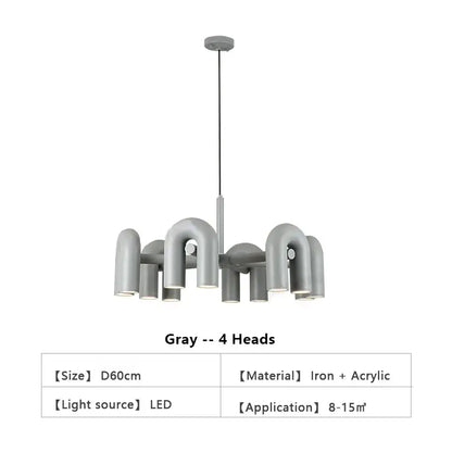 Modern blue u shape led ceiling chandelier living room light
