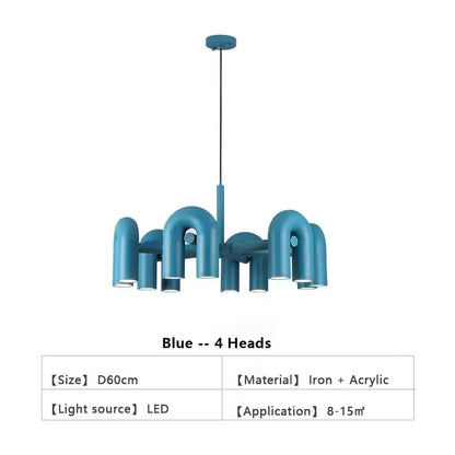 Modern blue u shape led ceiling chandelier living room light
